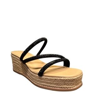 Copper Key Sugar Rhinestone Strappy Platform Wedge Sandals Black Size 10 NEW